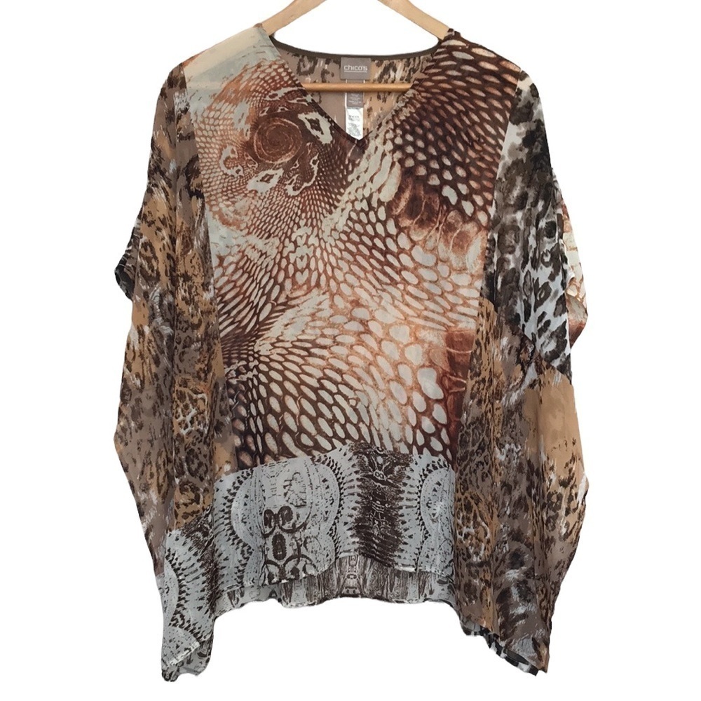CHICO’S brown tan animal print kimono size S/M